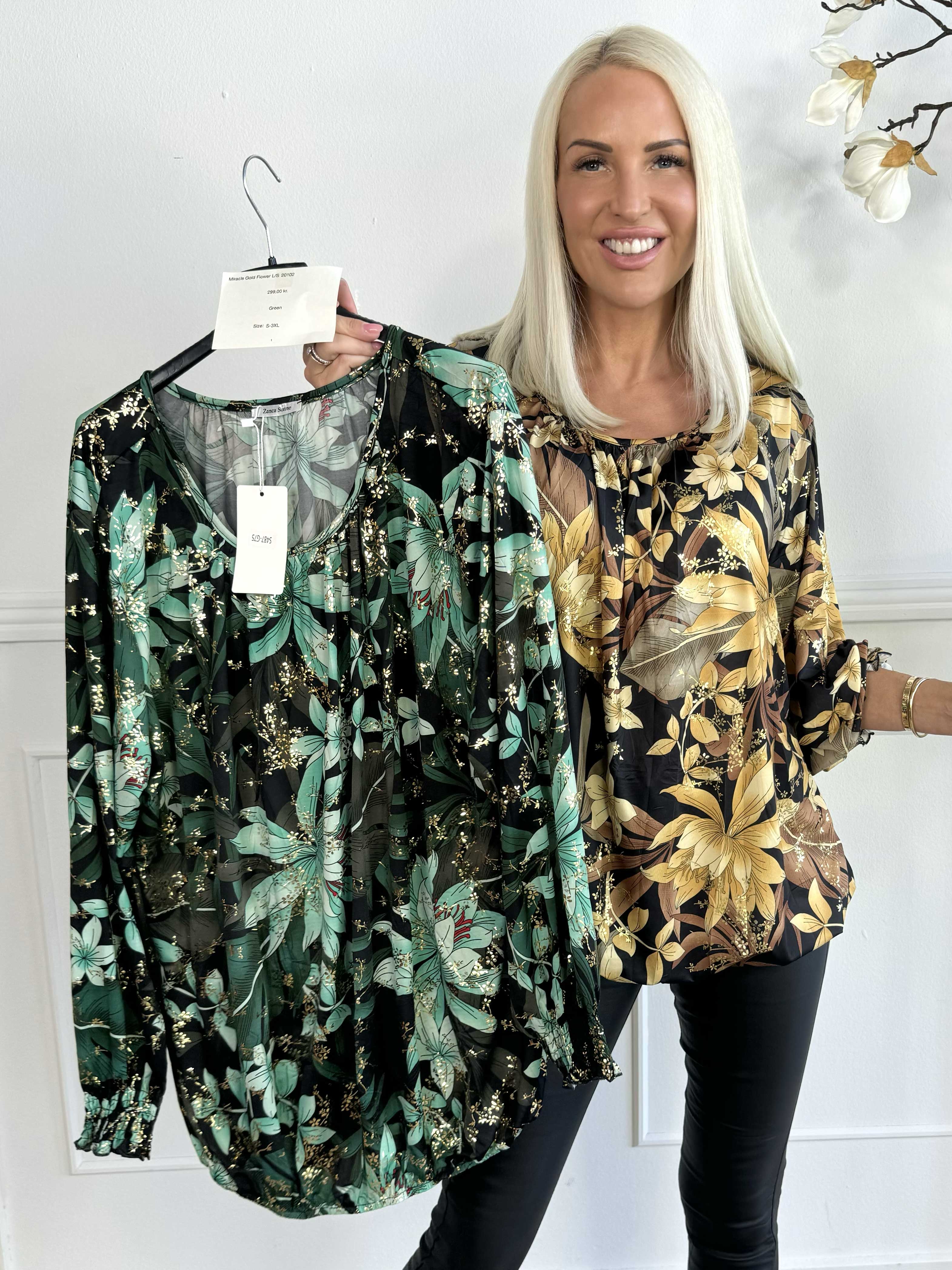 Miracle Gold Flower L/S - Blommig blus med resår